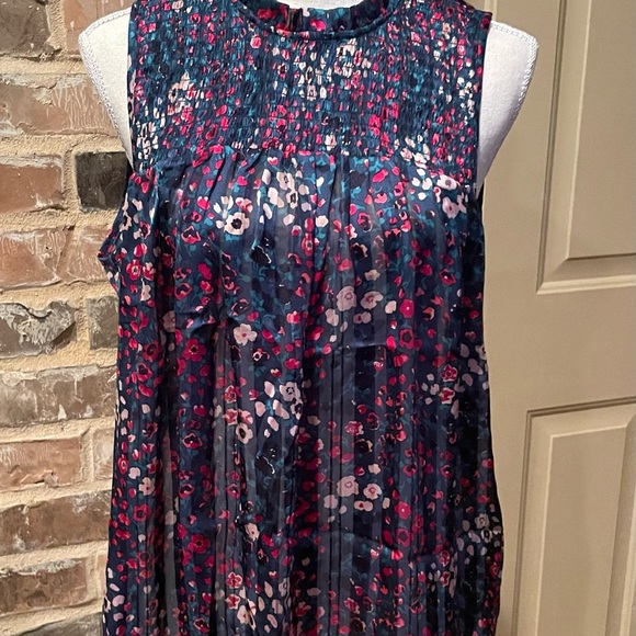 Madison d’Amelie Green Floral Top Sleeveless Pleated Blouse, Rich Colors. Sz M - Picture 12 of 16